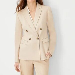 Ann Taylor - Linen-blend Long Double Breasted Blazer - Toasted Oat